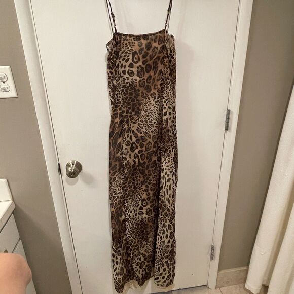 Finesse Sleeveless Lace Cut out Leopard Print Maxi Dress Brown Size XS - Picture 8 of 13